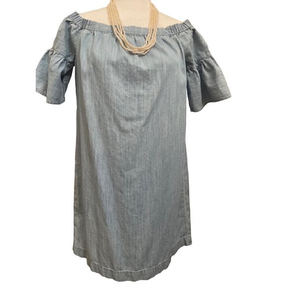 Madewell Denim Azalea Off the Shoulder Midi Dress Size Small - Picture 1 of 13